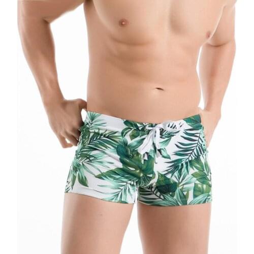 Sexy Push Up Pad Men Swimming Trunks Plus Size Swimwear Beach Shorts Swim Boxer Briefs Surf Plant Print Gay Mens Swimsuit 249