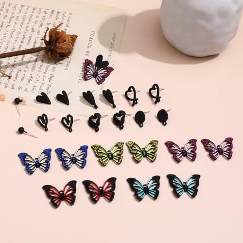 Retro Harajuku Color Butterfly Pendant Black Love Stud Earrings DIY Handmade Jewelry Bracelet Necklace Accessories Material