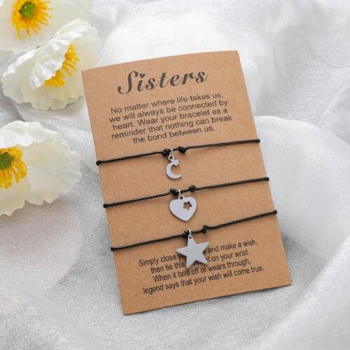 SISTER Thanksgiving Day Card Bracelet European and American personality stainless steel stars and moon love woven bracelet