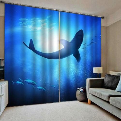 Blue curtains ocean underwater curtains 3D Curtain Luxury Blackout Window Curtain Living Room dolphin stereoscopic curtains