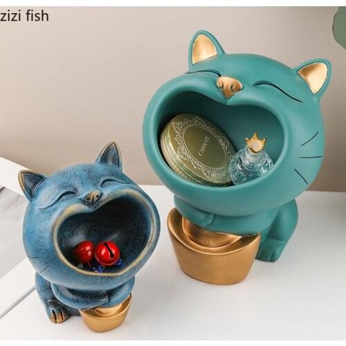 Resin Ingot Cat Storage Ornaments Cartoon Animals Statue Sculpture Ashtray Key Jewelry Storage Box Decoration Accessories Crafts