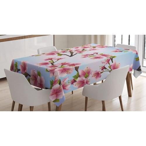 Fresh Sakura Petals on a Vivid Sunny Weather Day with Pink Blossoms Spring Theme Table Cover