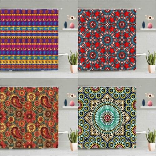 Bohemian Leopard Shower Curtains Bathroom Creativity Retro Geometric Datura Waterproof Polyester Fabric Bath Screen With Hooks