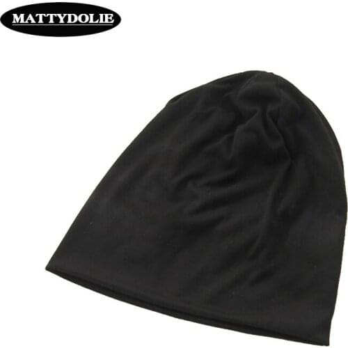 MATTYDOLIE Winter thin Turban Hat pure color head cap men and women are all appropriate to knit cap cotton men and women autumn