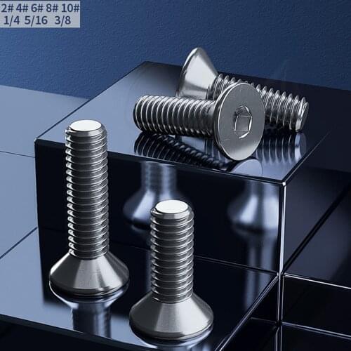 10pcs UNC 2#-56 4#-40 6#-32 8#-32 10#-24 1/4-20 5/16-18 304 Stainless Steel Hex Socket Countersunk Screws Flat Head Allen Bolt