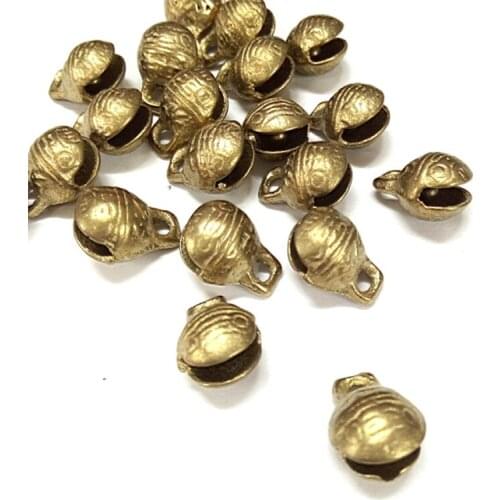 100pcs Unplated Brass Ethnic Bell Pendants Round with Tiger Face in Retro Bronze Color for Jewelry Making DIY Findings 13x11x8mm