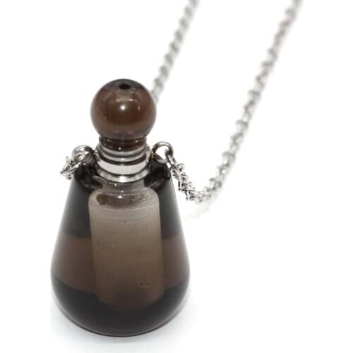 100-Unique 1 Pcs Stainless Steel Perfume Bottle Pendant Smoky Quartzs Necklace for Anniversary Jewerlry
