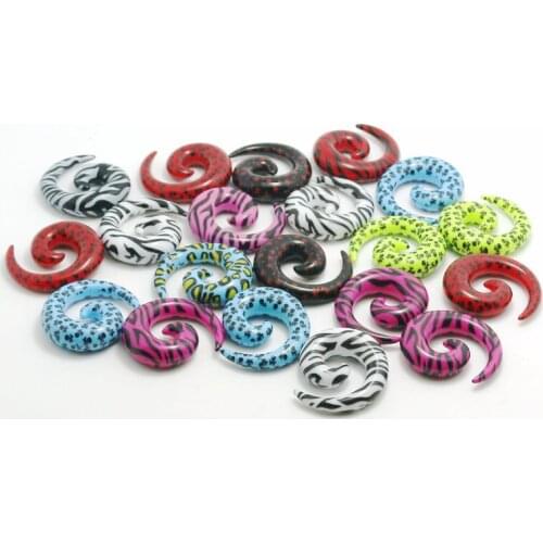 120pcs 3mm-10mm acrylic print zebra leopard star skull spiral ear tapers plug stretcher wholesale body piercing jewelrys