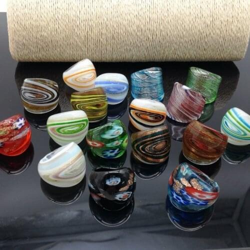 17pcs/Lot randomly mixed with coloured glaze rings Murano hot gold foil color ring more 17-19 mm