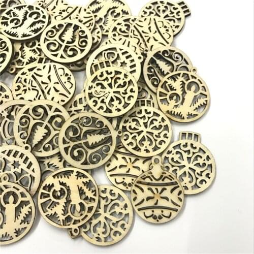 25pcs Christmas Decoration Color Ball Cartoon Wood Hollowed-out Pattern Color Ball Wood Chip DIY Manual Accessories
