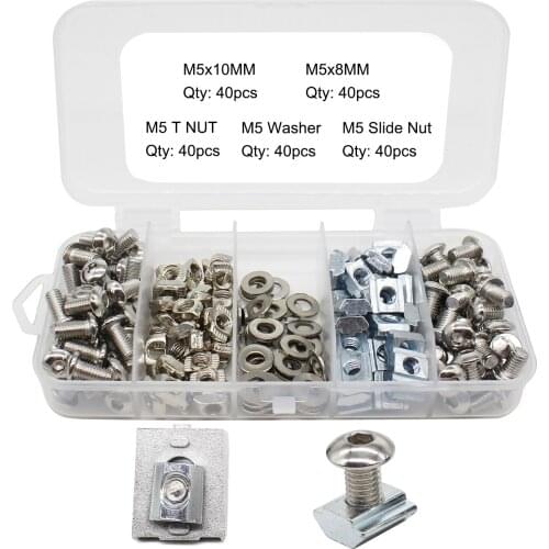 2020 Series Aluminum Corner Connector Screw Nut Set M5 Hexagon Hex Socket Screw Bolt With 20S Slide Nut T Drop in Nut in Box