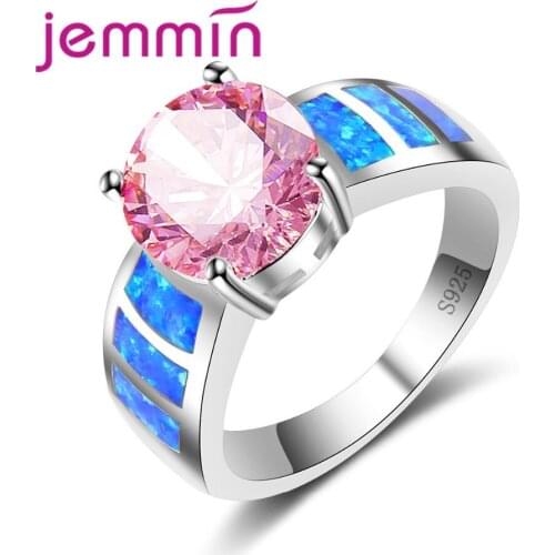 Big Pink CZ Crystal Opal Ring for Women & Girl 925 Sterling Silver Jewelry Wedding Engagement Promise Ring