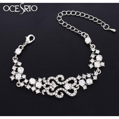 OCESRIO Trendy Bridal Bracelet Crystal Wedding Jewelry Austrian Crystal Hollow Wedding Bracelets for Bridesmaids brt-j94