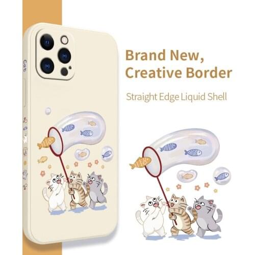 Bubble Cat Pattern Phone Case For iPhone 12 Pro Max 11 X XS XR XSMAX SE2020 8 8Plus 7 7Plus 6 6S Plus Silicone Cover