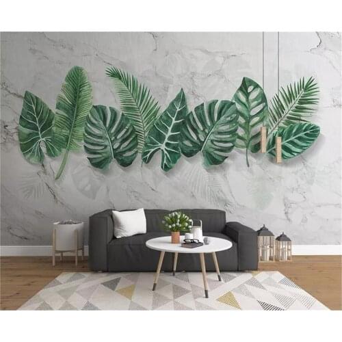 Decorative wallpaper Modern Simple Marble Texture Hand-painted Plant Leaf Background Wall