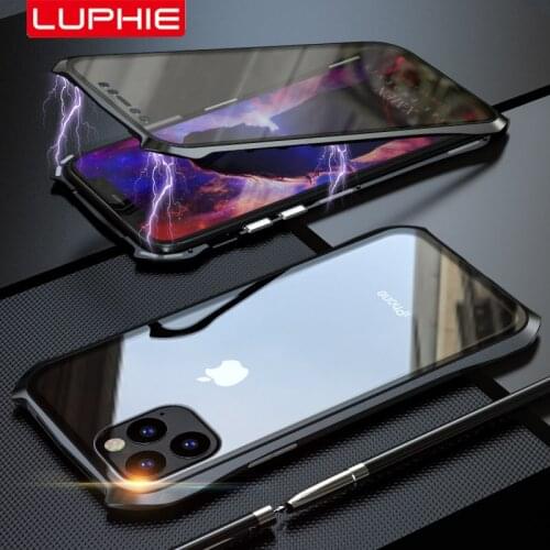 For Apple iPhone 11 2019 Case Bat Style Slim Metal Frame Anti-explosion Tempered Glass Full Body Case With Magnetic Adsorption