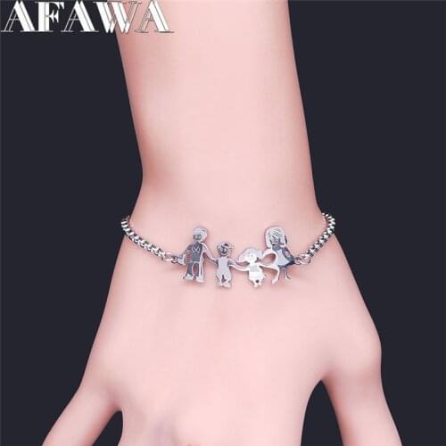 Family Mom Dad Daughter Son Stainless Steel Women Silver Color Chain Bracelets Jewelry brazalete mujer Christmas Gifts B523S01