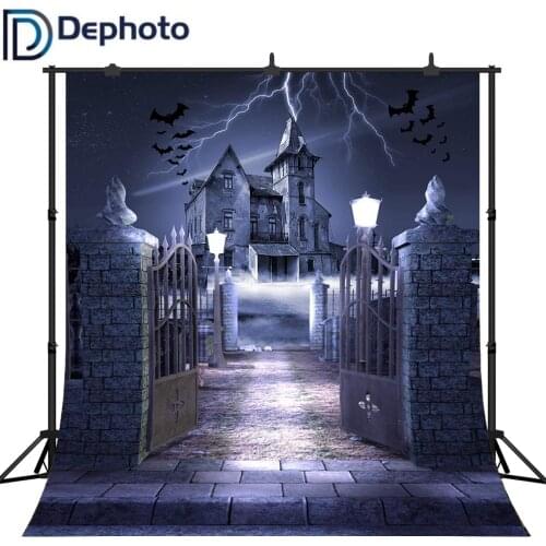 Dephoto Haunted Thriller Abandoned Castle Bats Photography Backdrops Vinyl High Quality Computer Print Halloween Backgrounds