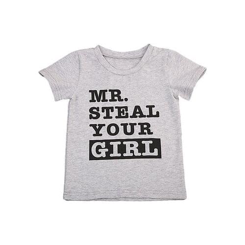 Letter Printed Tee Shirt Toddlers Kids Baby Boys Summer Gray Short Sleeve Tops T Shirt Clothes Size 1-6Y