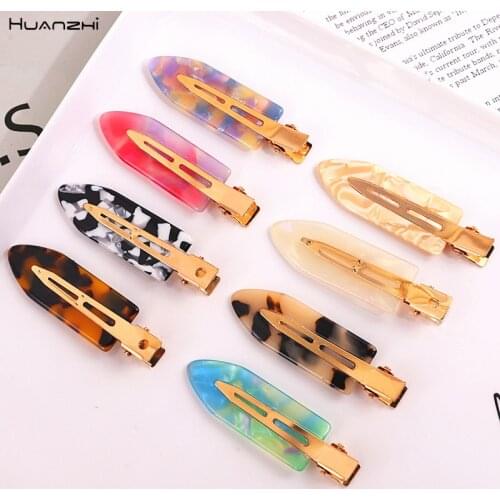 HUANZHI 2021 New Acetate Non-marking Seamless Hairpin Duckbill Clip Headdress Gradient Barrette for Women Girls Hair Accessories
