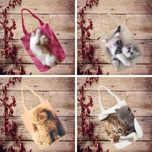 IVYYE 1PCS Cute Cat Rabbit Fashion Anime Canvas Shoulder Bags Casual Shopping Bag Tote Handbag Travel Lady Girls New