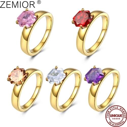 ZEMIOR Stainless Steel Rings For Women plating Plating Gold Inlay 5 Colors Rhombic Zircon Optional Romantic Gift Fashion Jewelry