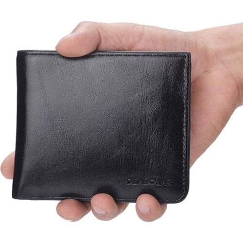 Small Bilfold Card Wallet Men Luxury Design Slim Purses Business Wax Oil Leather Wallets Man Short Credit Card Holder Coin Purse