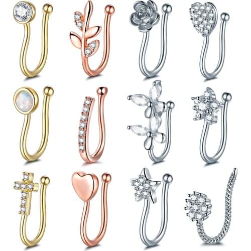 1Pc Copper Clip On Nose Ring Heart Star Fake Nose Piercing New Style Nose Cuff Nose Clip Fake Jewelry Faux Piercing