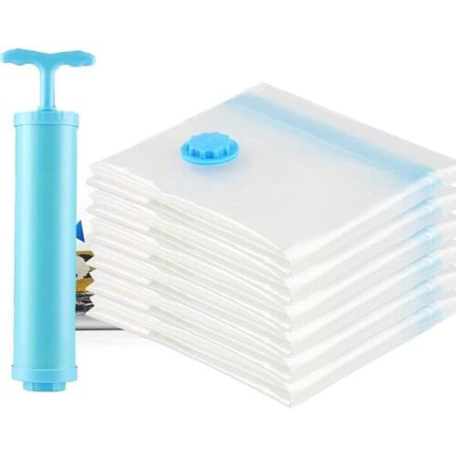 Reusable Vacuum Storage Bags with Free Hand Pump, Space Saver Compression Seal Bags for Clothes, Quilts, Pillows (4Pcs)