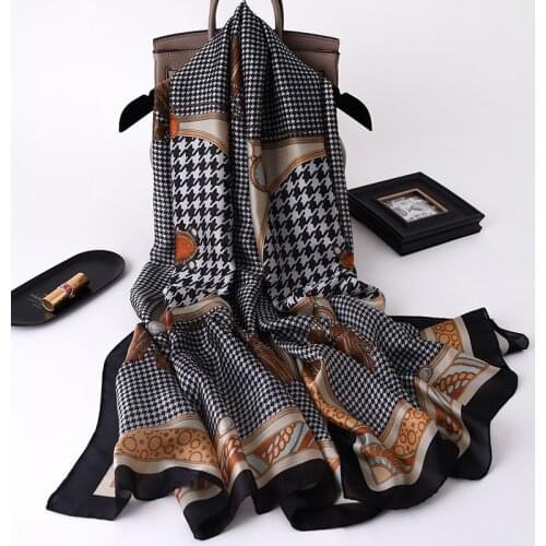 Fashion Spring Womens Scarf Luxury Designer Houndstooth Print Silk Scarves and Shawls Femme Brand Soft Wrap Foulard SFP256
