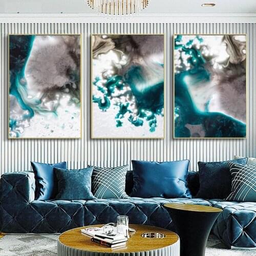 Navy Blue Abstract Wave Oil Painting on Canvas Posters and Prints Wall Art Pictures for Living Room Cuadros Decor No Frame