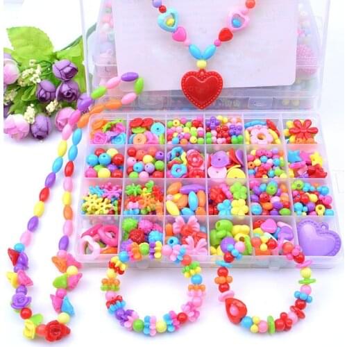 Girls DIY Make Jewelry Beads Crafts Toy Set Bracelet Rings Necklace DIY Handicrafts Arts Beads Kit Tool Set