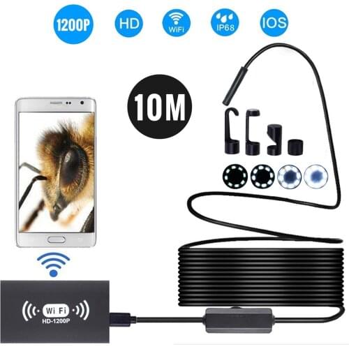 New 1200P Lipstick WiFi Camera 1/2/3. 5/5/10m Apple Android 8mm Endoscope 8 LED Semi-Rigid Cable Borescope