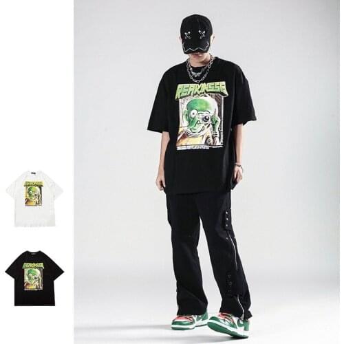 New Retro Punk Style Et Alien Printing Spoof Creative Couple Bottoming Short-sleeved T-shirt Hip-hop Casual Loose Oversize