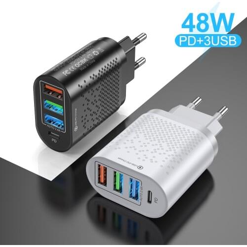 PD 48W USB Type C Charger For iPhone 12 Pro Max Mini Quick Charge 3.0 QC 2.4A USB-C Fast Charging Travel Wall For iPhone 11