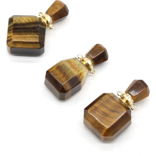 Natural Perfume Bottle Stone Pendant Necklace Essential Oil Diffuser Tiger Eye Stone Charms for Jewelry Making