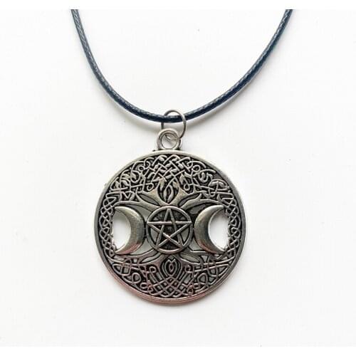 Spiritual Symbols Triple Moon Pendant Pentagram Tree of Life Necklace Gift Small Present Dropshipping Tibetan Silver Crafts 1pc