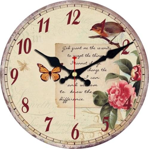 Retro Butterfly Bird Wall Clock for Bedroom Bathroom Classroom Beautiful Floral Kitchen Living Room Decor Wooden Wall clock