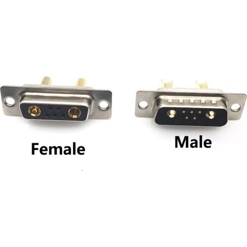 1PCS 7W2 30A Gold plated MALE FEMALE high current CONNECTOR D-SUB adapter solder type 5+2 plug jack high power 7 Power Position