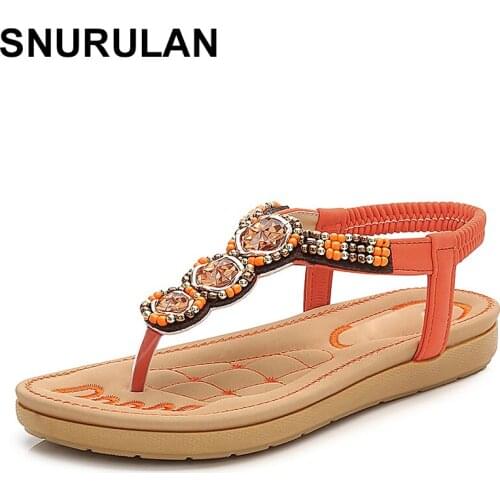 SNURULAN Womens sandals; Flip flops; 2019 New fashionable summer shoes with flat soles with rhinestones; female slippers