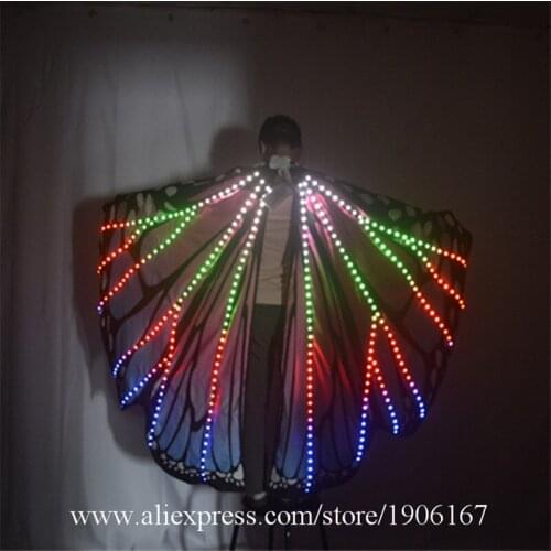 RGB LED Luminous Halloween Wings Ballet Costume Led Illuminated Butterfly Belly Dance Cloak Lighting Performance Props Led Dress