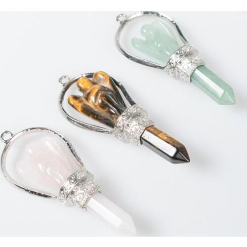 Ethnic Tribe Totem Necklace Pendant Big Size Natural Gems Stone Hexagonal Prism Suspension Crystal Jewelry Pendants D656—D659