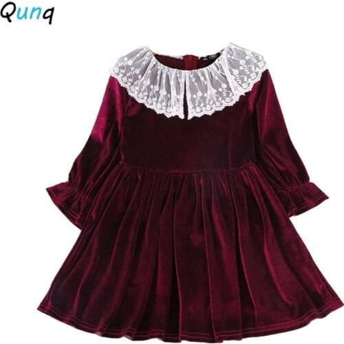 Velvet Winter Spring Girls Dress 2021 New Long Sleeve Kids Clothes for Girl Lace Flower O-neck Toddler Children Princess Costume
