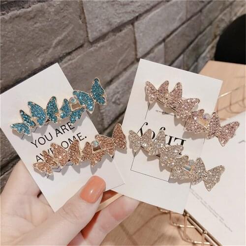 Adult Women Zircon Barrettes Hairpins Hair clips Butterfly Fashion Korean Lady Girl Head wear Accessories Wholesale Gifts Party