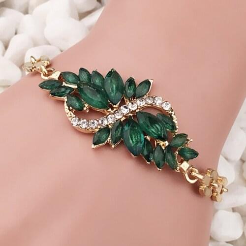 New Women 18k Gold Plated Leaf 5 Colors CZ Stones Bracelets & Bangles green Red flowers Rhinestones Bracelets