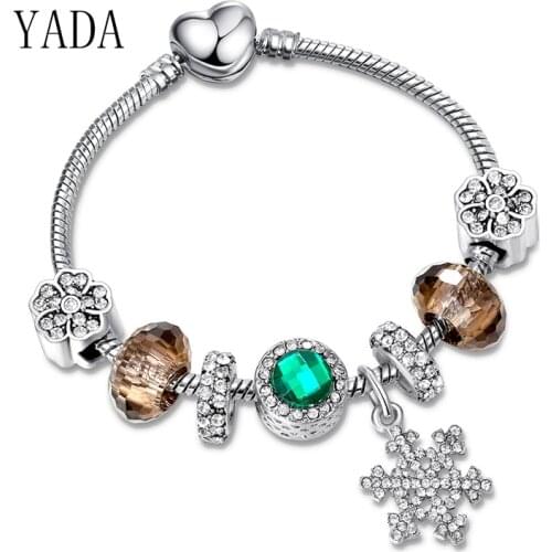 YADA INS Silver color snowflake Bracelets&Bangles For Women heart Bracelets Charm Crystal Jewelry Christmas Bracelet BT200173