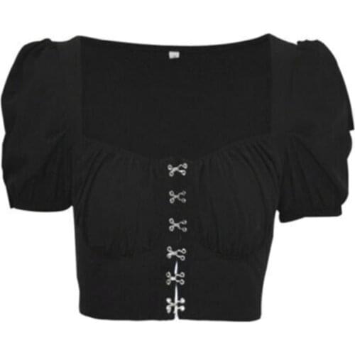 New Trendy Women clothes Ladies Sexy Button Square Neck Tops Short Sleeve square collar pullover T-shirts one pieces