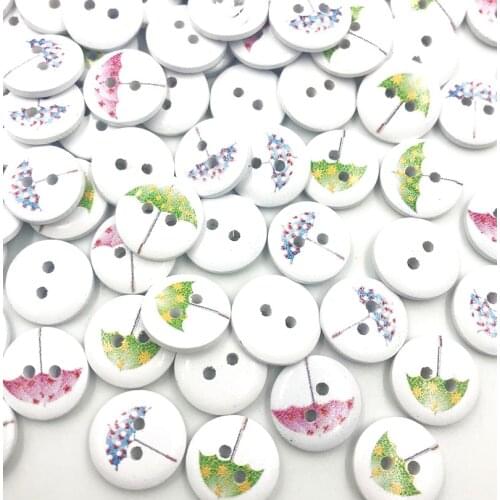 10/50/100 pcs 2 Hole Round Mix Umbrella Wood Buttons Decor Home Sewing Scrapbooking Clothing 15mm WB756