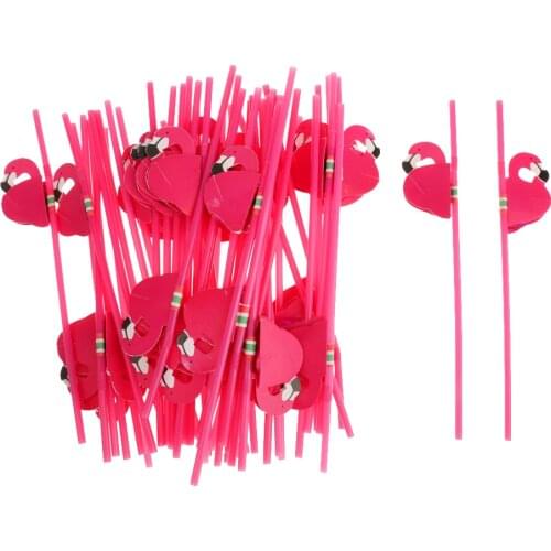 25 Pieces Tropical 3D Plastic Flamingo Drink Straw Hawaiian Luau Birthdays Parties Tableware