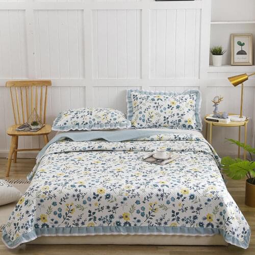 100% cotton Quilted flowers patterns Bedspread Bed Cover Bed Sheet size 200x230cm/230x250cm quilt blanket Pillowcases 3pcs